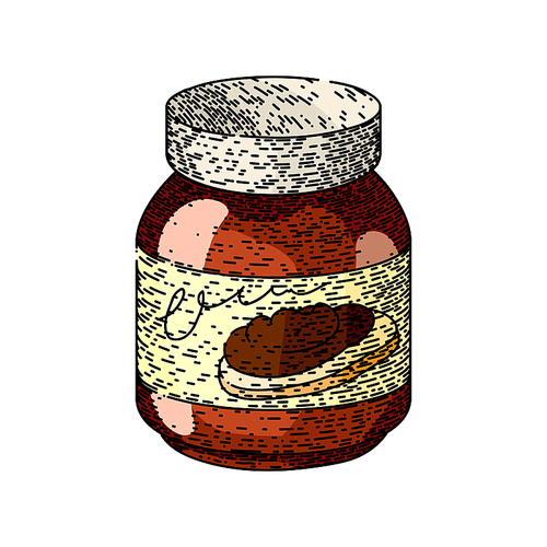 chocolate paste jar hand drawn. spread cream, bread hazelnut, cocoa knife, spoon butter, nut creamy chocolate paste jar vector sketch. isolated color illustration