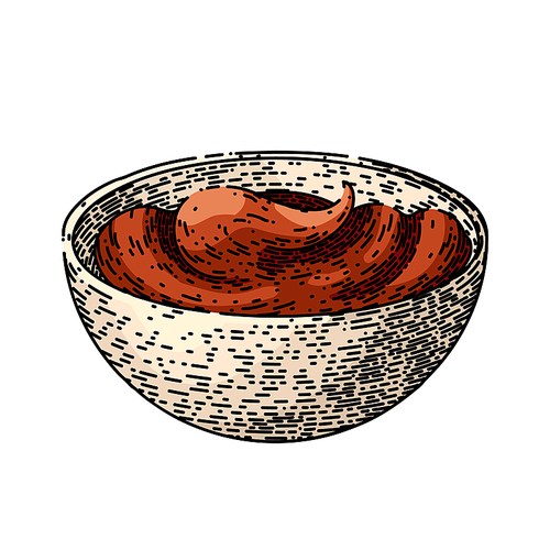 chocolate paste bowl hand drawn. spread cream, bread hazelnut, jar knife, spoon butter, nut creamy chocolate paste bowl vector sketch. isolated color illustration