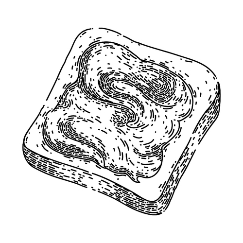 chocolate paste toast hand drawn. spread cream, bread hazelnut, jar bowl, knife spoon, butter nut chocolate paste toast vector sketch. isolated black illustration