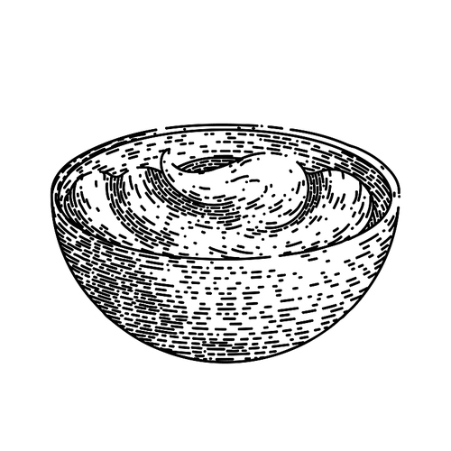chocolate paste bowl hand drawn. spread cream, bread hazelnut, jar knife, spoon butter, nut creamy chocolate paste bowl vector sketch. isolated black illustration