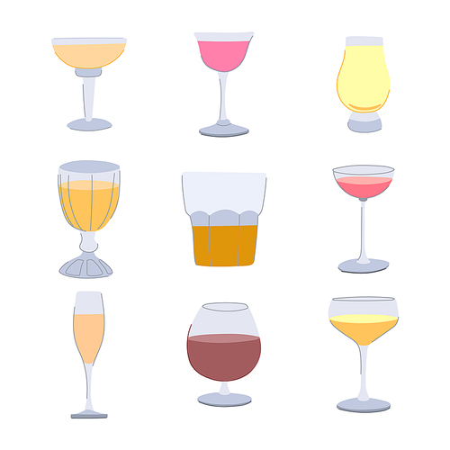 cocktail glasses set cartoon. glass drink, bar wine, martini liquor cocktail glasses sign. isolated symbol vector illustration