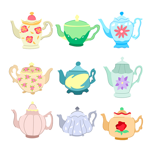 vintage teapot set cartoon. retro drink, collection coffee, pot kettle vintage teapot sign. isolated symbol vector illustration