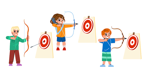 archery kid vector. game sport, arrow child, target archer, bow boy, little activity archery kid character. people flat cartoon illustration