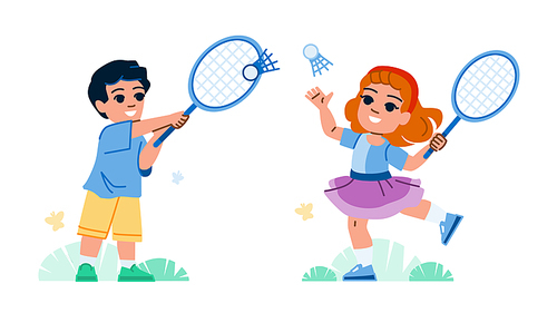 badminton kid vector. active activity, game play, sport player, young exercise, child boy badminton kid character. people flat cartoon illustration