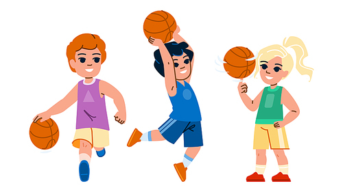 basketball kid vector. child sport, player play, basket activity, boy team, action youth basketball kid character. people flat cartoon illustration