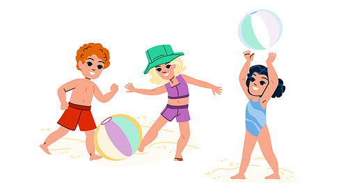 beach ball kid vector. summer fun, toy activity, holiday water, vacation child, happy inflatable beach ball kid character. people flat cartoon illustration