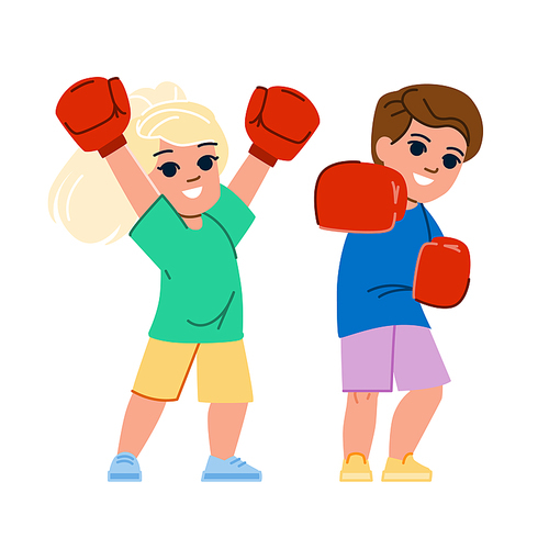 boxing kid vector. child boxer, training sport, activity fight, caucasian exercise, gloves young boxing kid character. people flat cartoon illustration