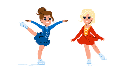 figure skating kid vector. child ice, winter sport, skate exercise, active female, training young figure skating kid character. people flat cartoon illustration