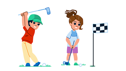 golf kid vector. sport child, activity lifestyle, game boy, course play, bag leisure golf kid character. people flat cartoon illustration