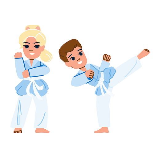 karate kid vector. belt attack, boy activity, black kick, martial judo, arts athlete karate kid character. people flat cartoon illustration