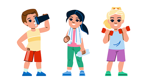 kid gym vector. exercise fitness, boy child, activity childhood, together children, education active kid gym character. people flat cartoon illustration