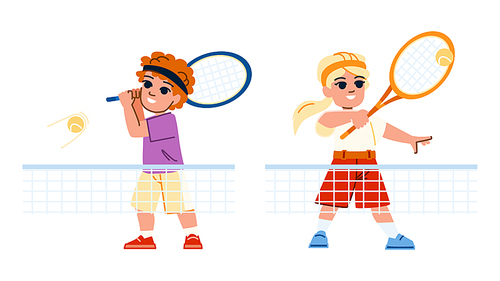 kid tennis vector. game sport, racket child, court play, player active, healthy lifestyle kid tennis character. people flat cartoon illustration