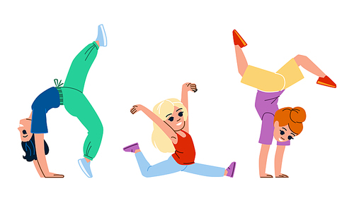 gymnastics kid vector. sport exercise, gym girl, active boy, training yoga, young healthy gymnastics kid character. people flat cartoon illustration