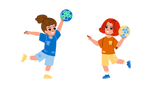 handball kid vector. sport child, soccer boy, volleyball activity, team play, children school handball kid character. people flat cartoon illustration