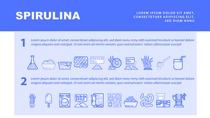 Spirulina Nutrition Ingredient landing web page header vector. Spirulina Natural Ice Cream Food And Vitamin Healthcare Drink, Seaweed Algae Plant For Prepare Tablets Drug Powder Color Illustrations