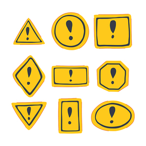 yellow warning sign set cartoon. alert danger, risk triangle, attention hazard yellow warning sign sign. isolated symbol vector illustration