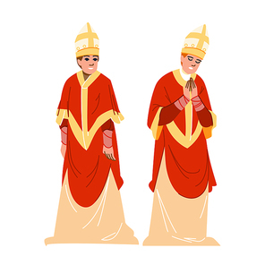 priest bishop medieval vector. kingdom character, ancient peasant, historical middle priest bishop medieval character. people flat cartoon illustration