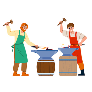 anvil blacksmith medieval vector. forge metal, iron craft, equipment sword anvil blacksmith medieval character. people flat cartoon illustration