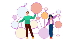 data knowledge graph vector. information search, engine semantic, entity relationship data knowledge graph character. people flat cartoon illustration