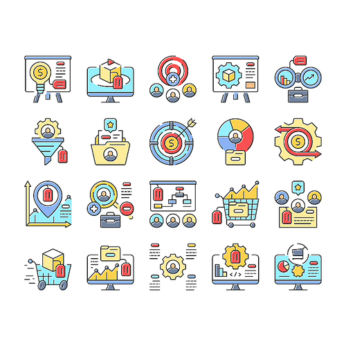 technical sales engineer service icons set vector. data business, finance tech, enterprise repair, gear financial, analysis maintenance technical sales engineer service color line illustrations