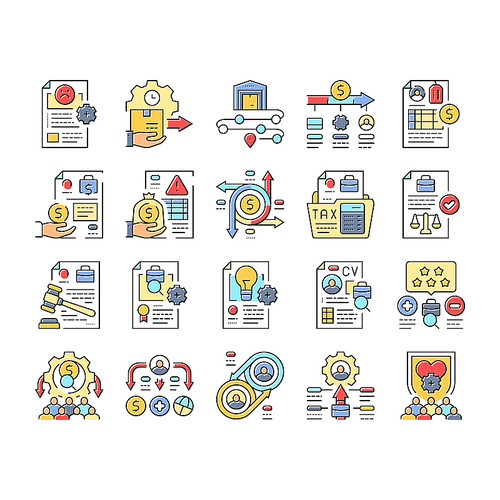 business process automation icons set vector. optimization efficiency, workflow strategy, innovation management, analysis business process automation color line illustrations