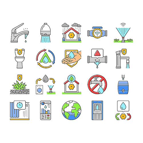 water saving world drop planet icons set vector. environment ecology, planet eco, care, nature day, life, ocean clean, vector, globe water saving world drop planet color line illustrations