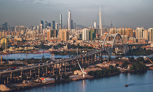 scenery,The city,nikon,color,guangzhou,cityscape,The river,The bridge,skyline,building,skyscraper,Sanctuary,Sunset,Business,Downtown,seaside,The sky,means of transportation,outdoors
