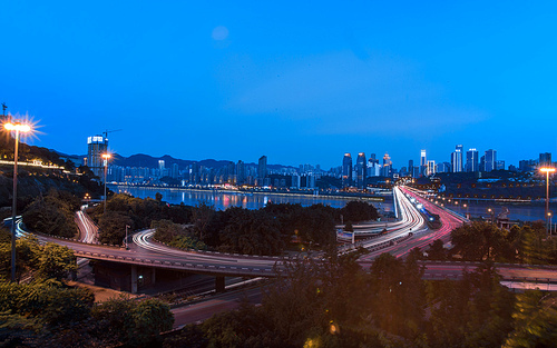 night scene,chongqing,The city,nikon,Photography Category Photography Team, Jing Tung Photography,JD Scene,cityscape,twilight,No one,Sunset,building,Transportation Systems,traffic,The river,The road,skyline,Downtown,The sky,street