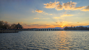 beijing,scenery,summer palace,color,sony,lake,twilight,reflex,Travel,outdoors,The river,The sky,landscape,construction,Daylight,ship,light,The sun,The bridge,Nature.