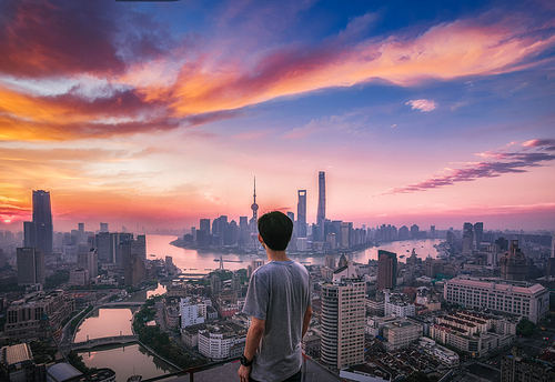 shanghai,scenery,wide angle,The city,nikon,I love climbing up the stairs,Take pictures with your city,Kase Photography Month,twilight,Business,At night,high building,The sky,dawn,The office,No one,waters,outdoors