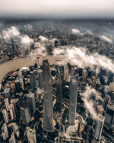 shanghai,huangpu river,scenery,The city,lujiazui,landscape,The sky,Sunset,building,cityscape,In the air,Winter,skyline,outdoors,People,Downtown,Business,means of transportation,industry