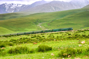 xinjiang,scenery,railway,tianshan,Here comes the train,No one,Travel,summertime,The sky,outdoors,The valley,fen,beautiful sceneries,The hay place,herding,The farm,rural area,Country,agriculture