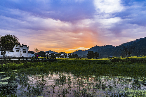 ,scenery,Travel,# Huizhou architecture # The ancient village # World Heritage,The sky,landscape,summertime,Country,tree,lake,The river,dawn,ki,Sunset,rural area,reflex,lawn,fall,pastoral