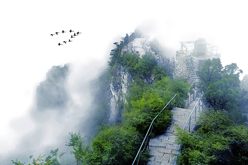 scenery,early summer,taihang shan,No one.,tree,fog,outdoors,landscape,Mist.,shan,summertime,waters,The sky.,Travel.,Tall.,Tourism,The river.,C. Environment,rock,The park.