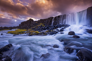 waterfall,scenery,The sunset.,rock,Iceland,The Moose Project 2017.,Spectacular.,Travel.,seascape,Nature.,Rapids.,dawn,At night.,sports,outdoors,flow,twilight,cascades,fall