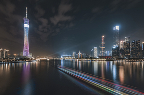 ,scenery,Travel.,wide angle,construction,The city.,nikon,color,guangzhou,building,high building,waters,The sky.,The bridge.,reflex,Business.,At night.,seaside