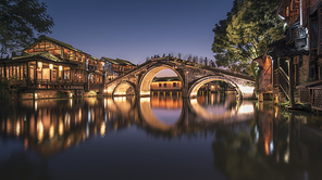 ancient town,night scene,chongqing,scenery,Travel.,Long exposure.,nikon,zhejiang,wuzhen,canal,old,Sunset.,light,outdoors,Tourism,lake,eyesight,No one.,Small town.