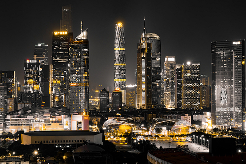 night scene,scenery,Travel.,construction,The city.,guangzhou,Theme of the Challenge: The City of Plenty,building,twilight,Hyundai.,The office.,high building,The sky.,traffic,At night.,Tall.,Lighted.,finance