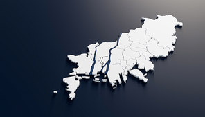 부산의 3D 렌더링 지도. 부산은 한국에서 두 번째로 큰 도시입니다.