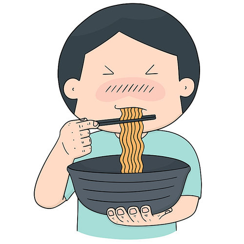 vector set of man eat noodle