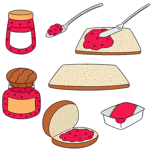 vector set of jam and bread