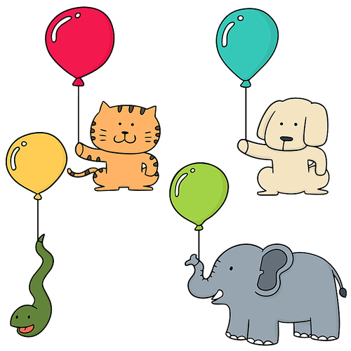 vector set of animal with balloon