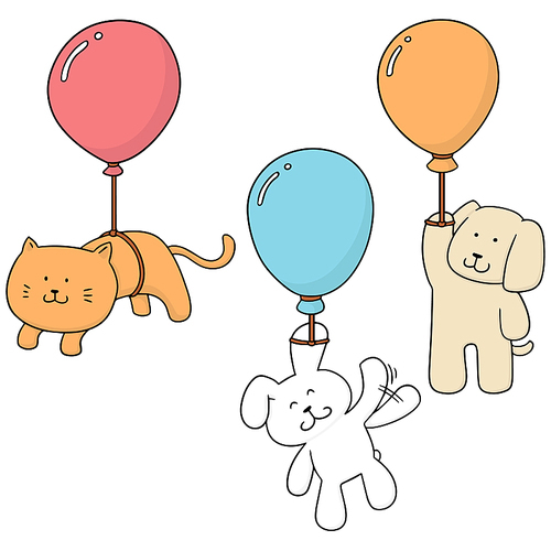 vector set of animal with balloon