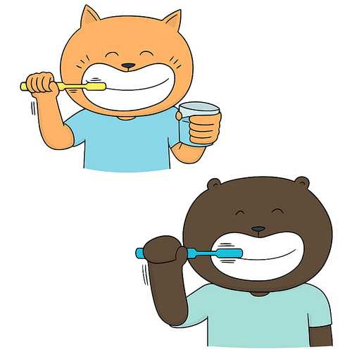 vector set of animal brushing teeth