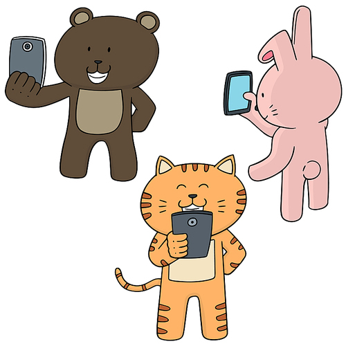 vector set of animal using smartphone