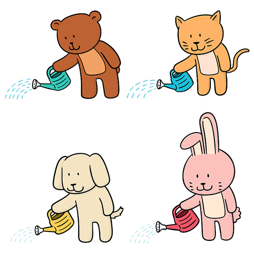 vector set of animal watering by watering can