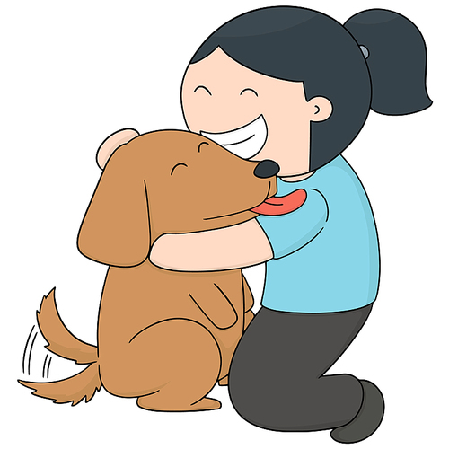 vector set of girl and dog