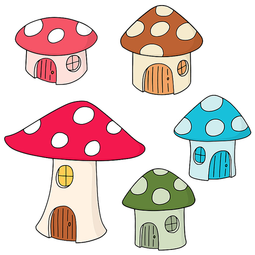 vector set of mushroom house