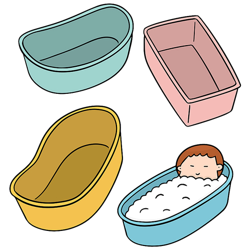 vector set of baby bath tub