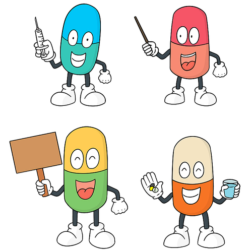 vector set of medicine capsule cartoon